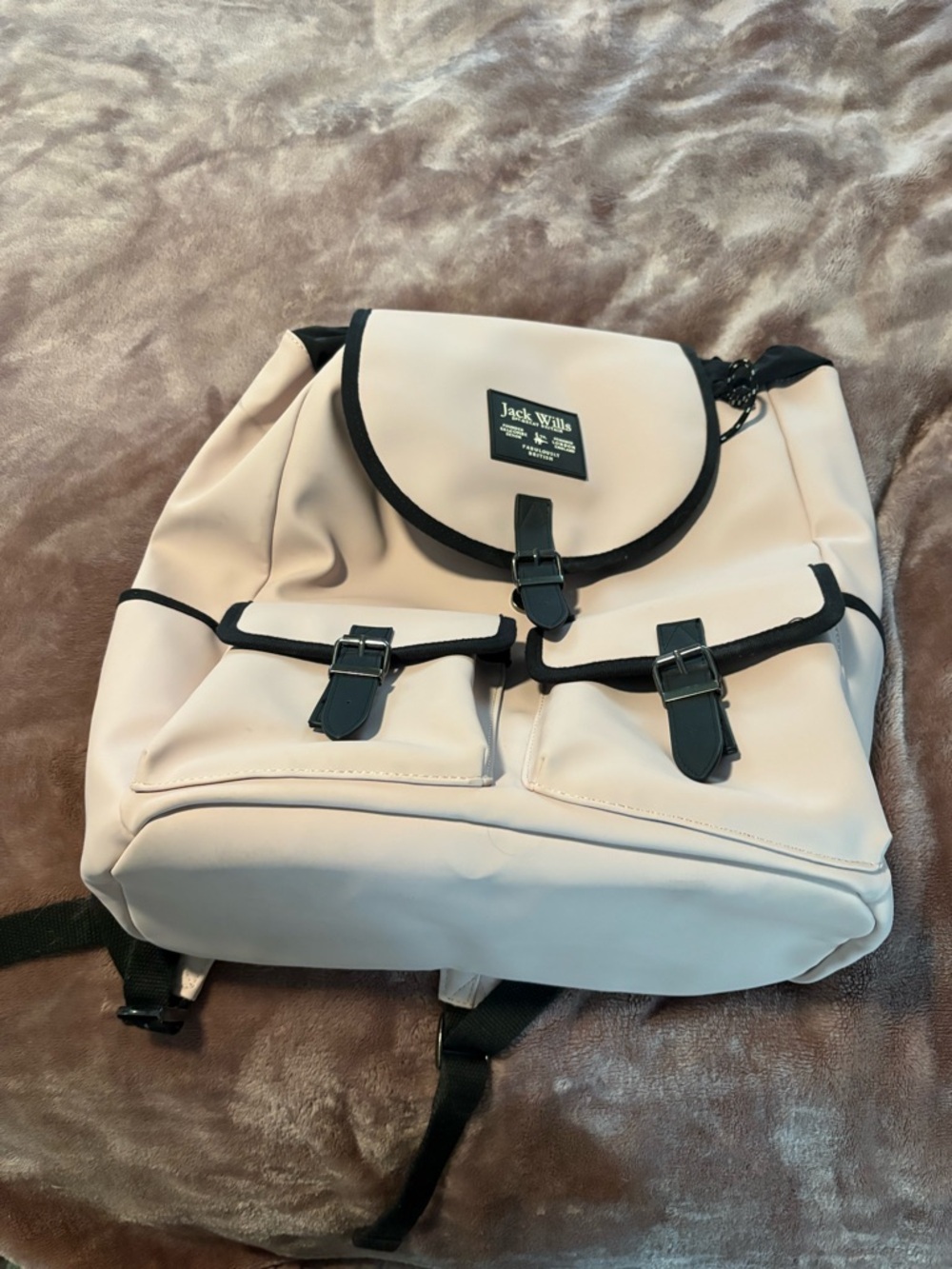 Jack Wills soft pink Backpack with Black Trim and Buckle Details